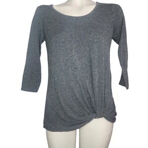 Charcoal Heather Grey Twist Front Knot Hem 3/4 Sleeve Scoop Neck Top Size M